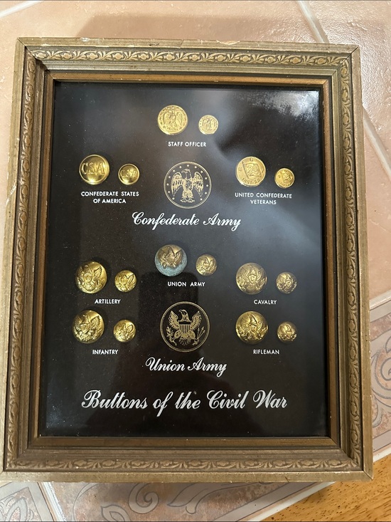 Other - Confederate & Union Army Civil War Button Collection Wall Art - Gold